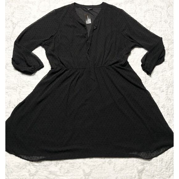 Lane Bryant Dresses & Skirts - Lane Bryant A-Line Dress Womens 26 Magenta Black Long Sleeve Midi